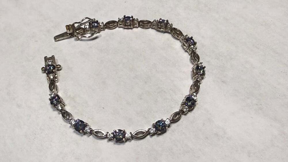 Silver Tone and Mystic Topaz style Tennis Bracelet
